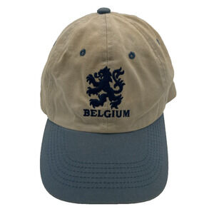 Vintage Belgium Hat Beige Blue Embroidered Lion Crest Baseball Cap Dupont 100%